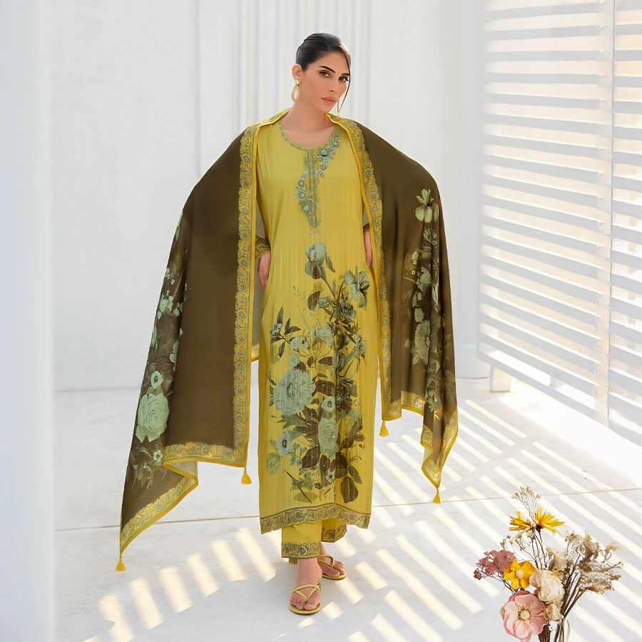 Yellow Muslin Party Wear Salwar Kameez