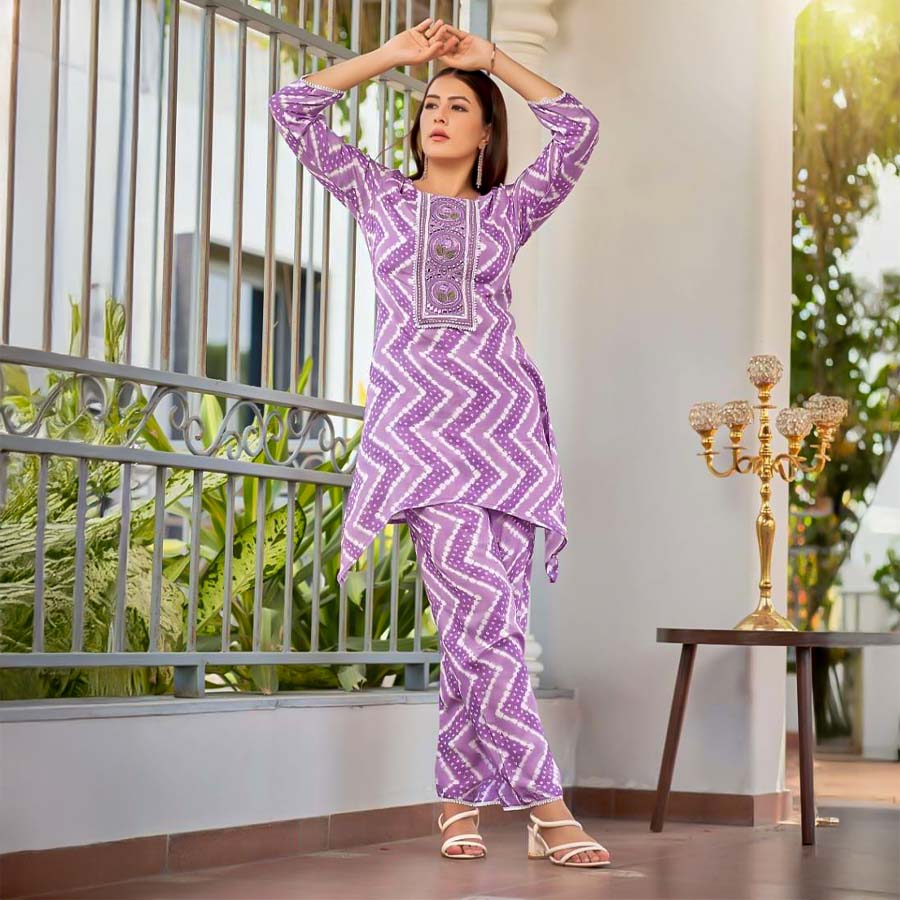 Purple  Viscose Rayon Printed Kurti