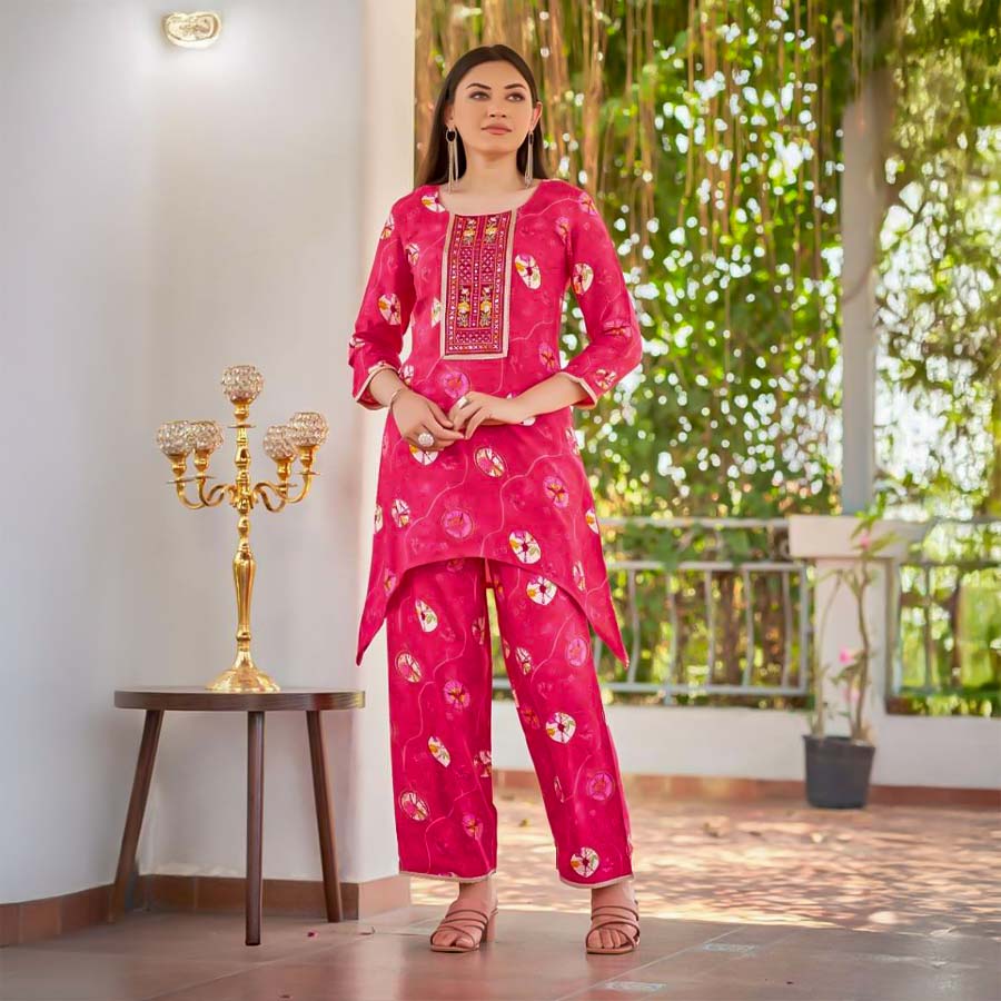 Red  Viscose Rayon Printed Kurti