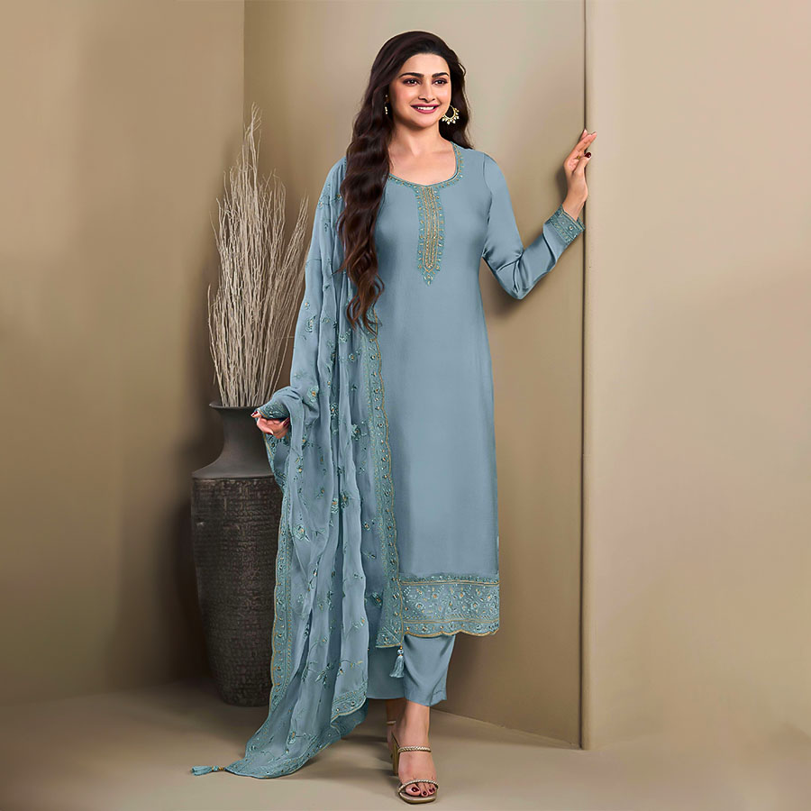 Blue Silk Party Wear Salwar Kameez