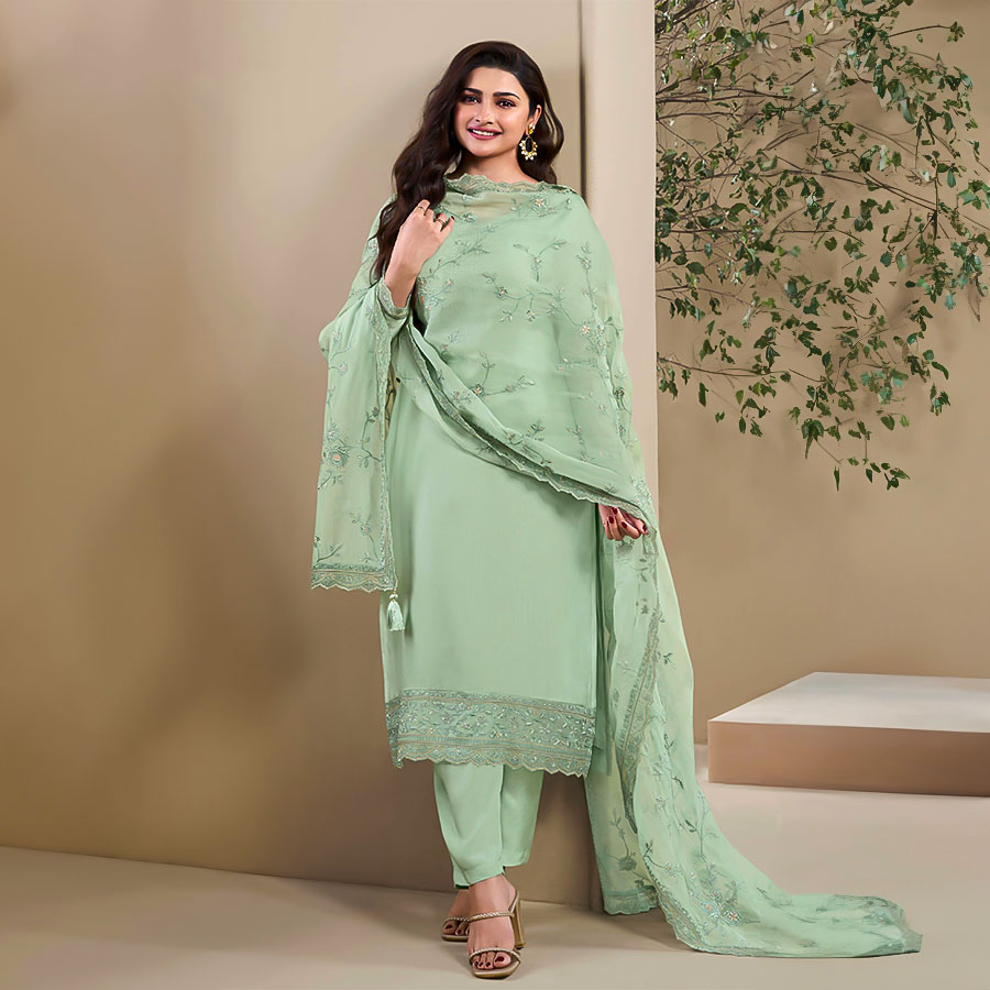 Green Silk Party Wear Salwar Kameez