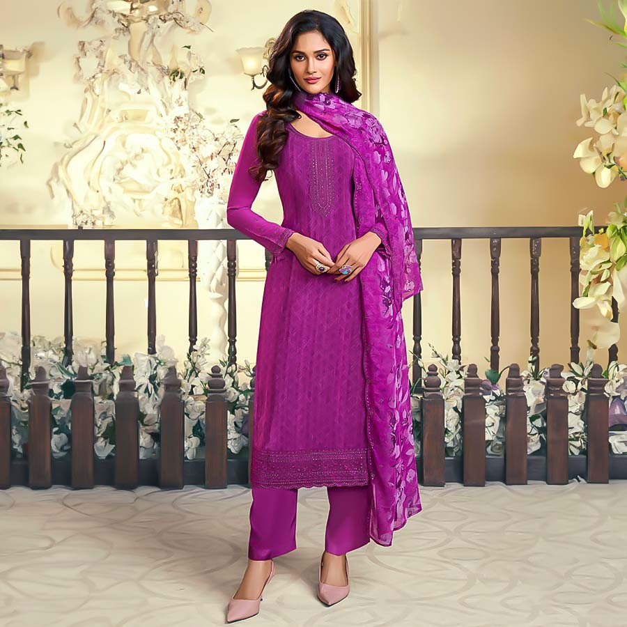 Violet  Royal Crepe Casual Wear Salwar Kameez