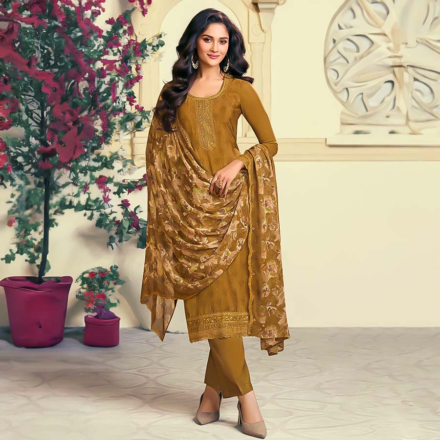 Brown Royal Crepe Casual Wear Salwar Kameez