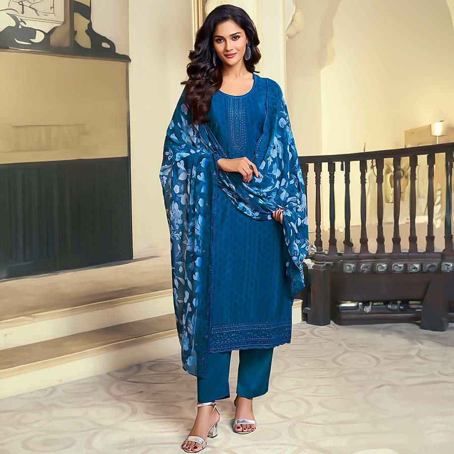 Blue  Royal Crepe Casual Wear Salwar Kameez