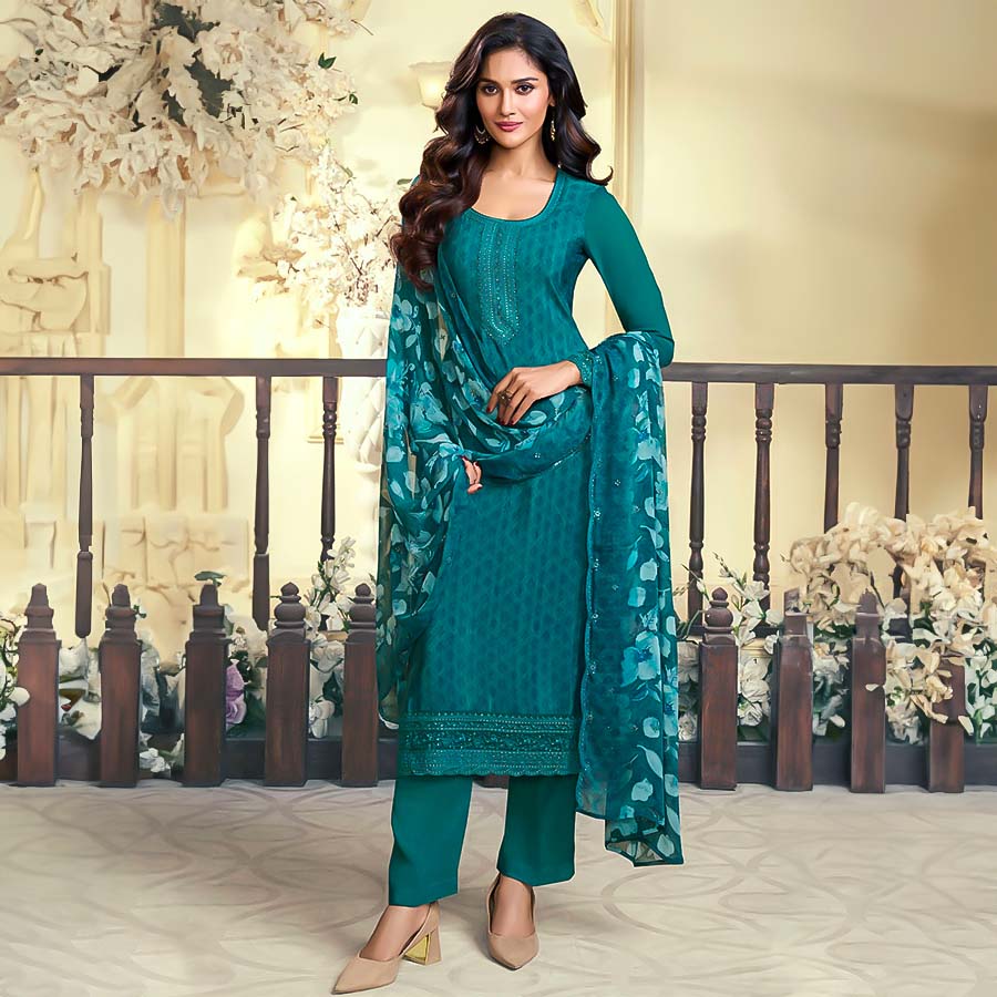 Cyan Royal Crepe Casual Wear Salwar Kameez