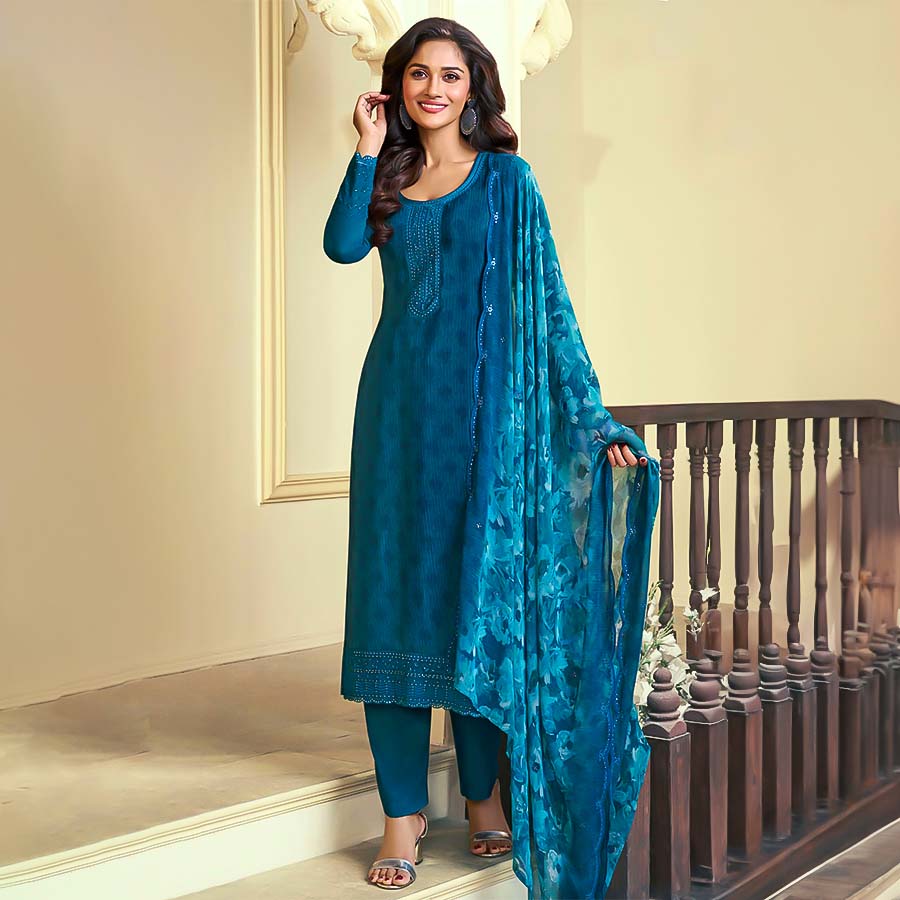 Blue  Royal Crepe Casual Wear Salwar Kameez