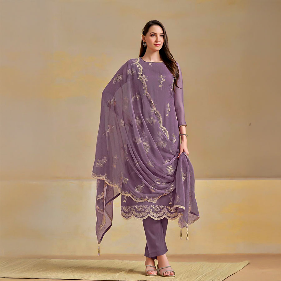 Purple Organza Chiffon Party Wear Salwar Kameez