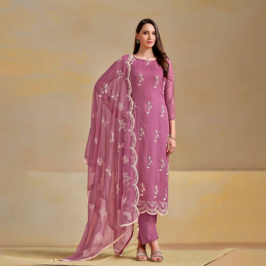 Purple Organza Chiffon Party Wear Salwar Kameez