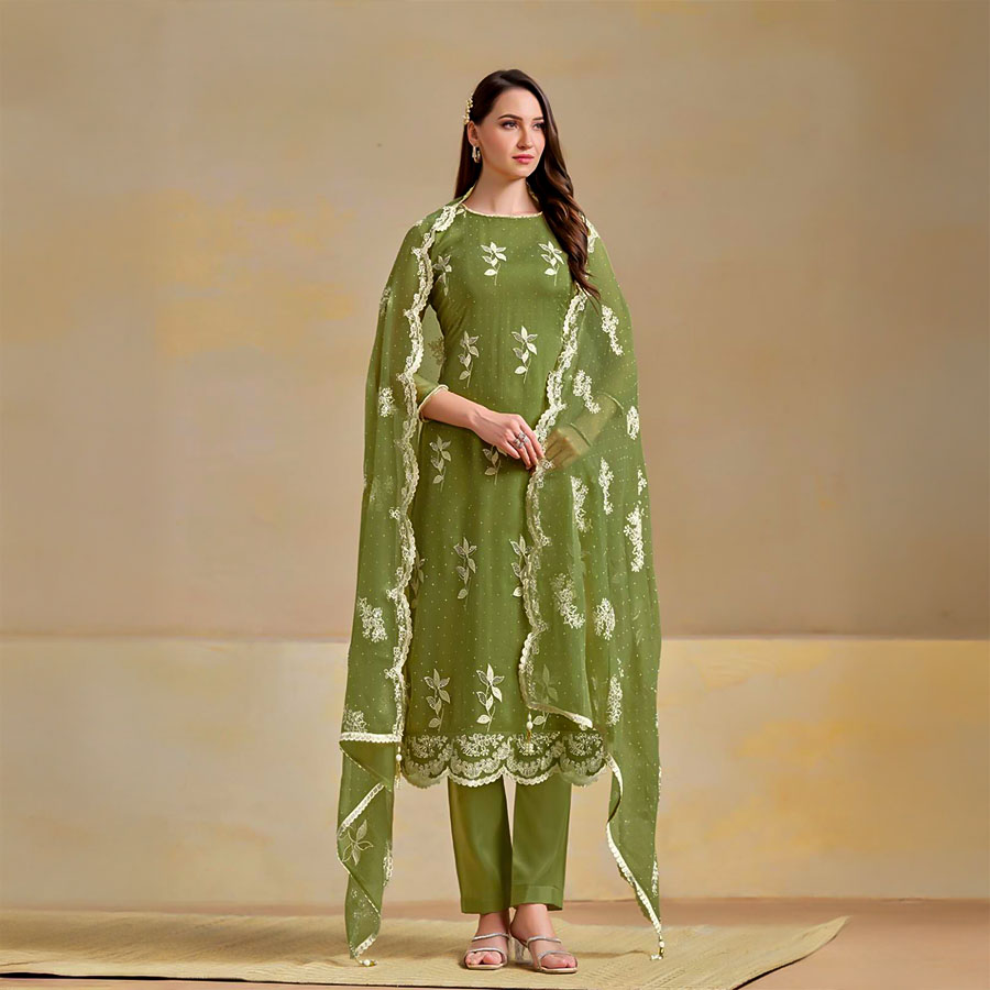Green  Organza Chiffon Party Wear Salwar Kameez