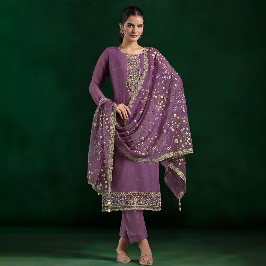 Purple  Chiffon Party Wear Salwar Kameez
