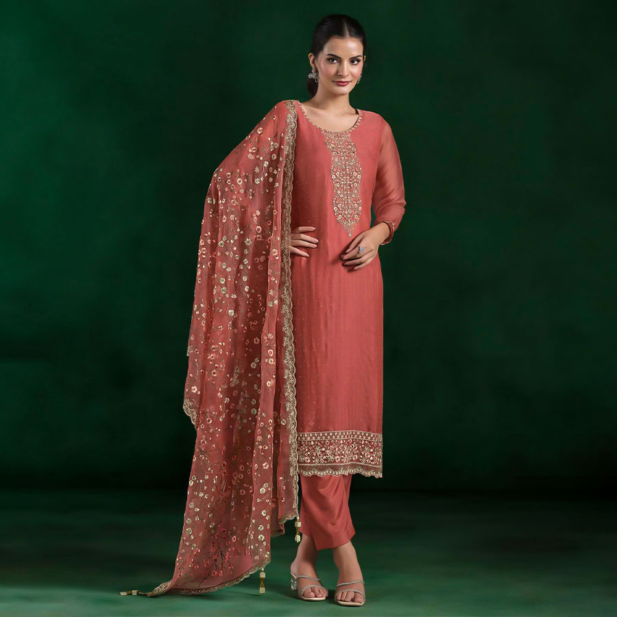 Orange  Chiffon Party Wear Salwar Kameez