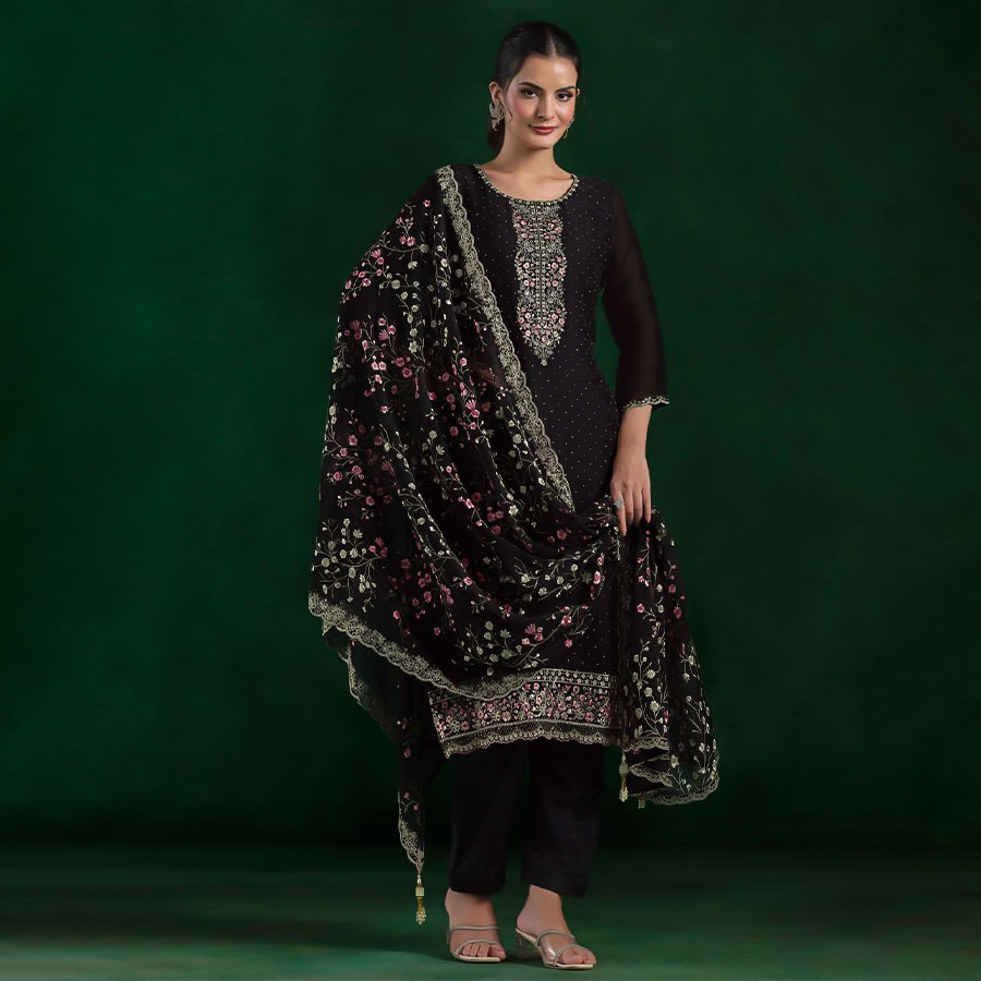 Black  Chiffon Party Wear Salwar Kameez