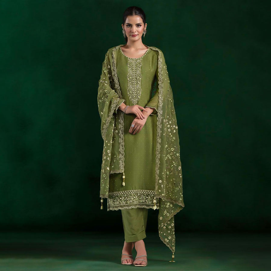 Green  Chiffon Party Wear Salwar Kameez