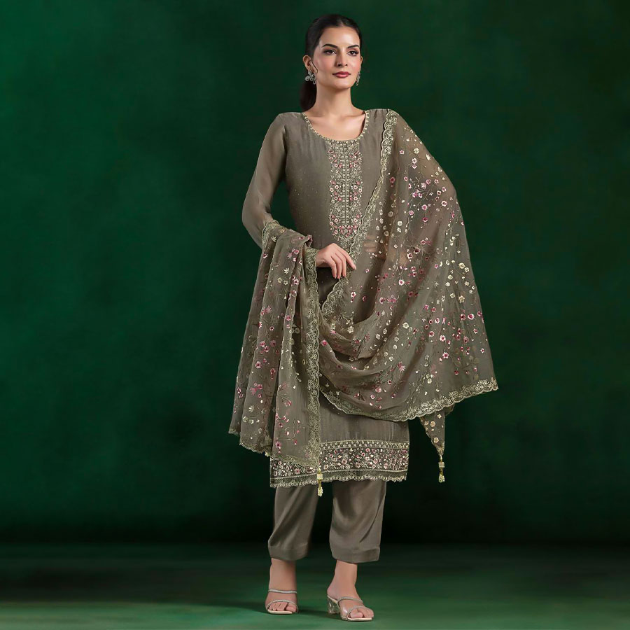 Grey Chiffon Party Wear Salwar Kameez