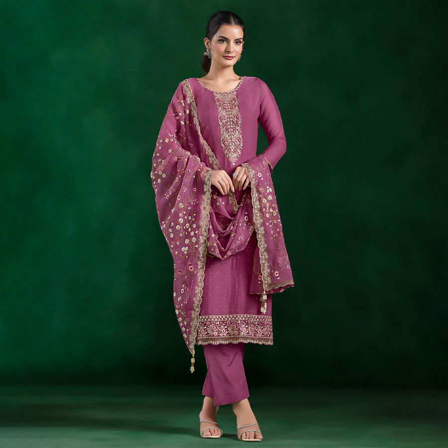 Violet Chiffon Party Wear Salwar Kameez
