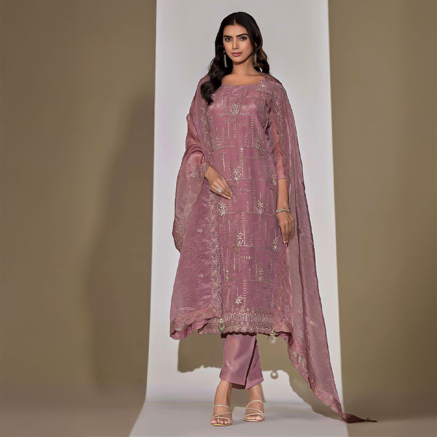 Purple  Organza Party Wear Salwar Kameez