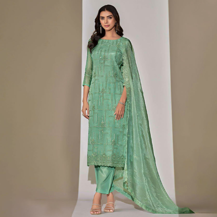 Green  Organza Party Wear Salwar Kameez