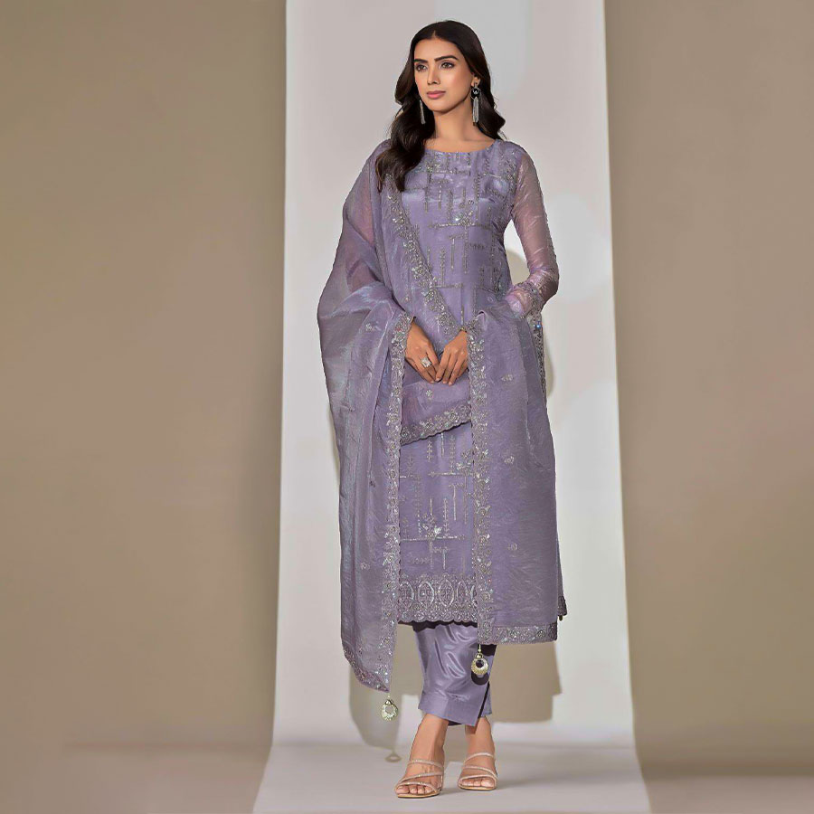 Purple  Organza Party Wear Salwar Kameez