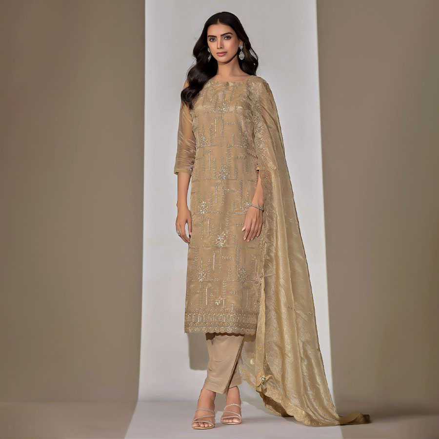 Golden Organza Party Wear Salwar Kameez