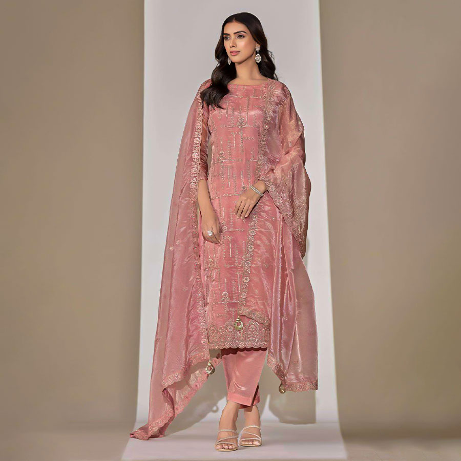 Pink  Organza Party Wear Salwar Kameez