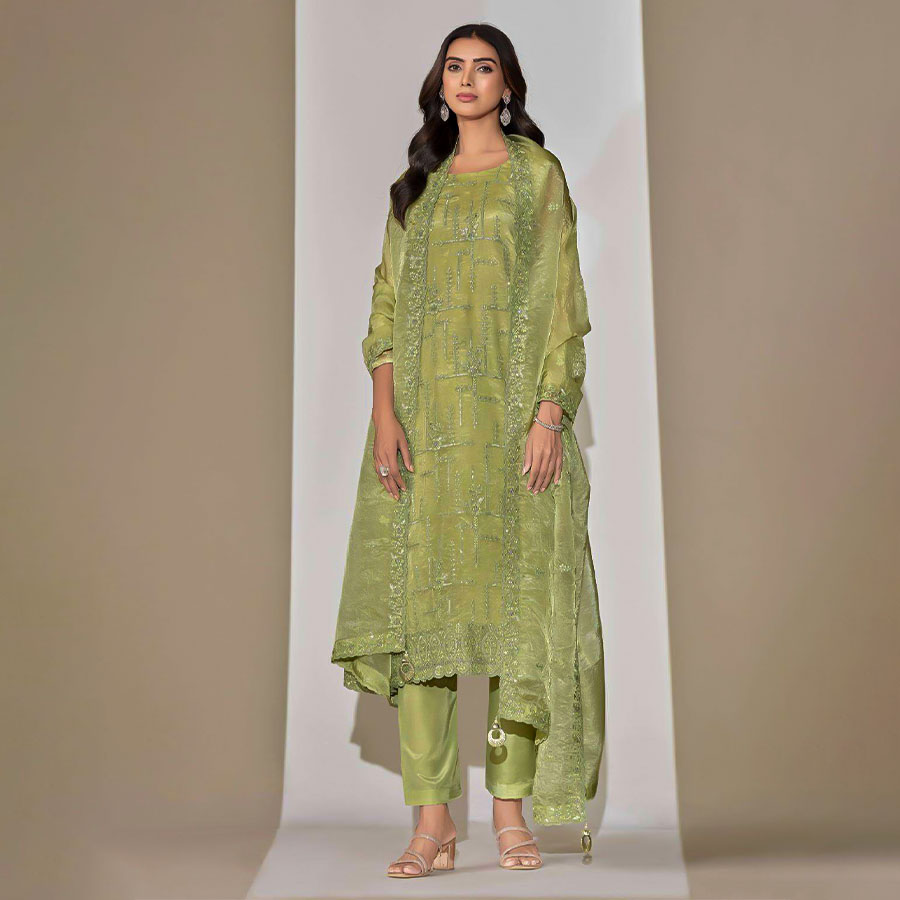 Green Organza Party Wear Salwar Kameez