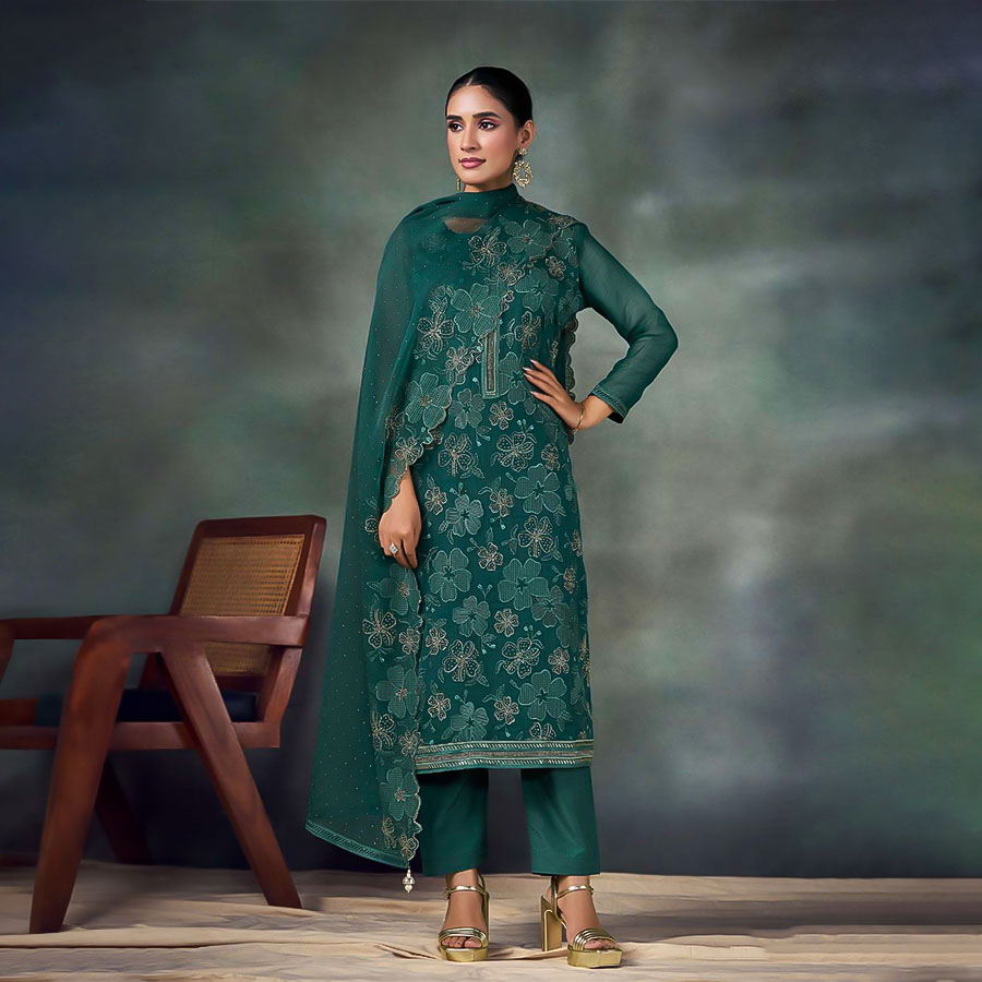 Green  Twinkle Chiffon Designer Salwar Kameez