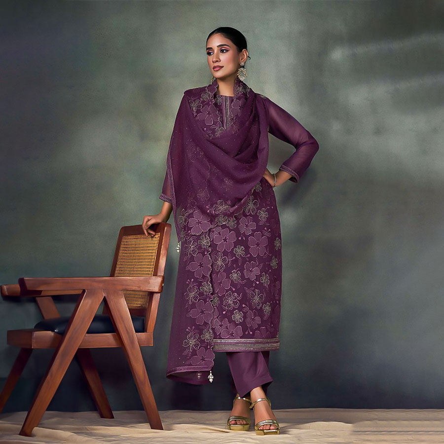 Violet Twinkle Chiffon Designer Salwar Kameez