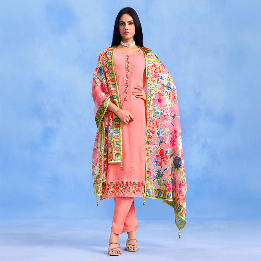 Orange  Catonic Geo Party Wear Salwar Kameez