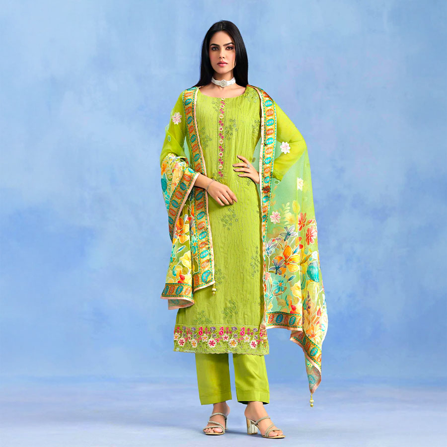 Green  Catonic Geo Party Wear Salwar Kameez