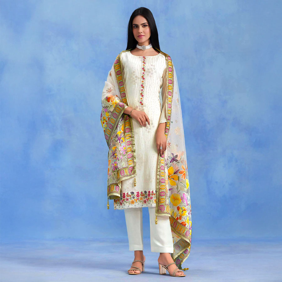 White  Catonic Geo Party Wear Salwar Kameez