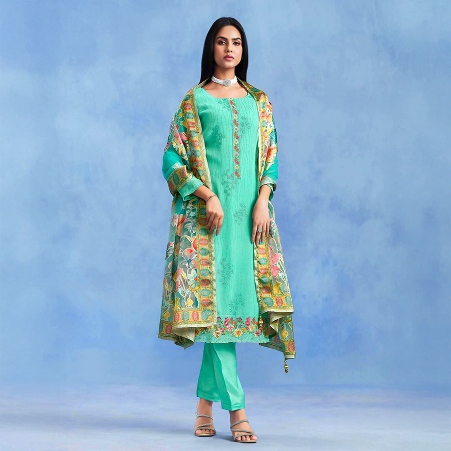 Cyan  Catonic Geo Party Wear Salwar Kameez