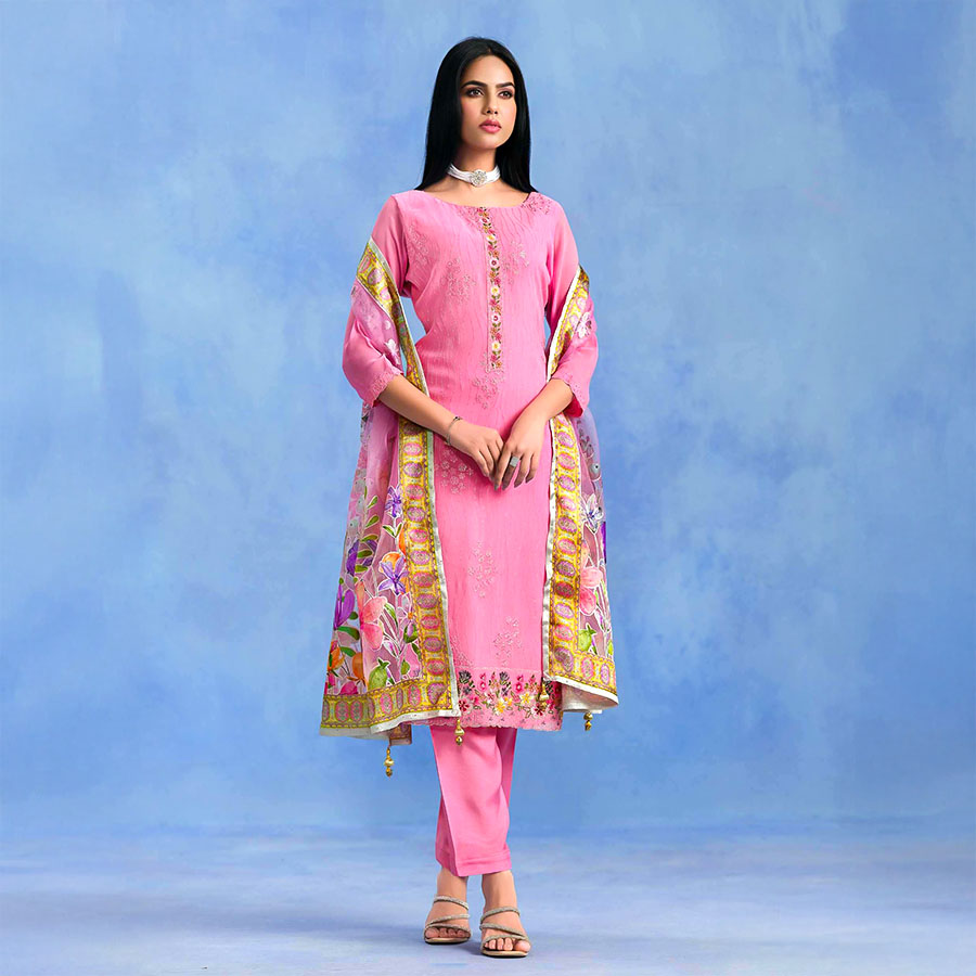 Pink  Catonic Geo Party Wear Salwar Kameez