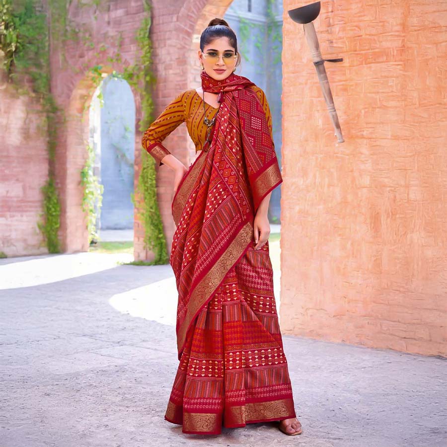 Red  Silk Casual Wear Saree
