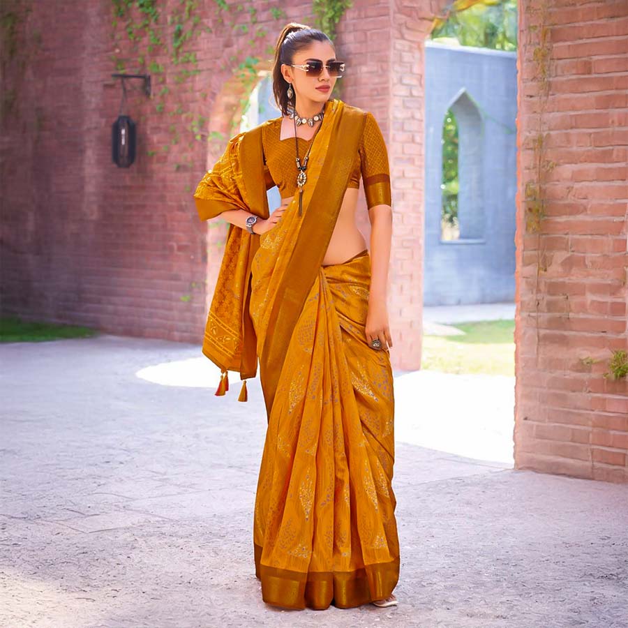 Yellow Silk Casual Wear Saree