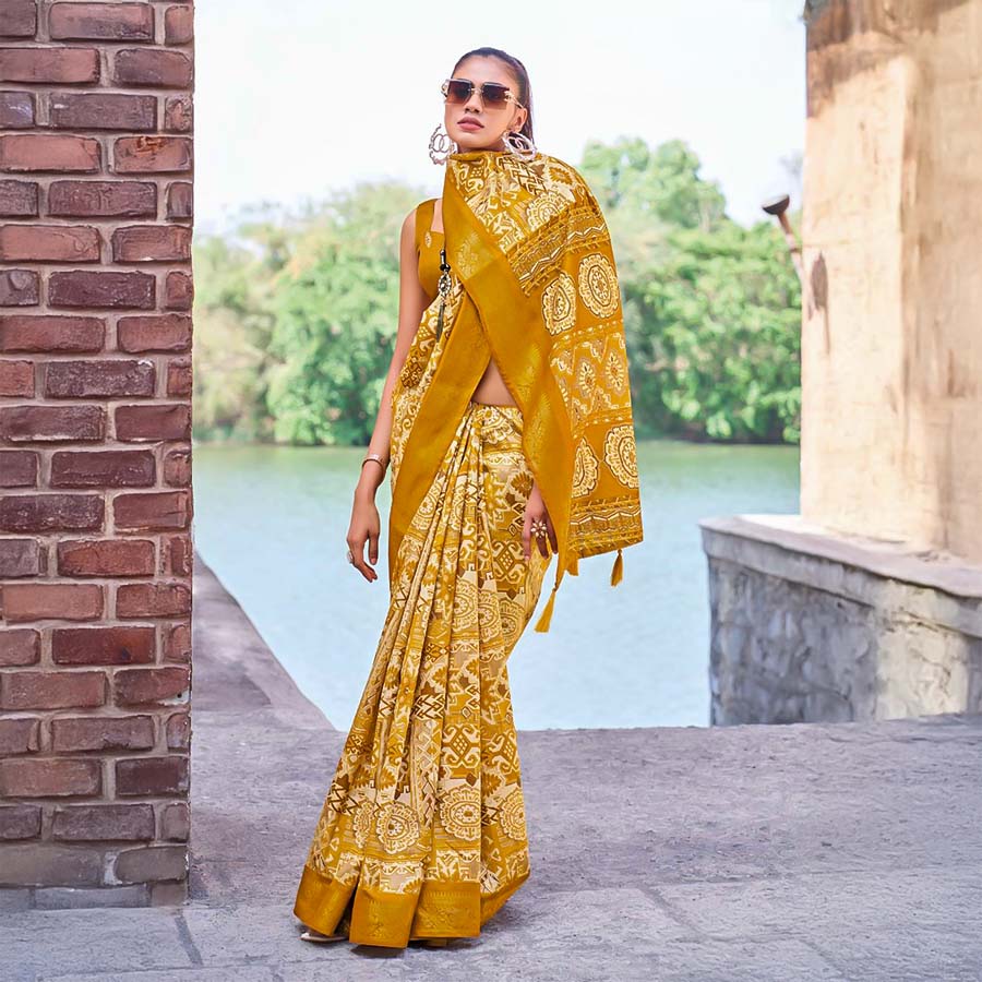Yellow Silk Casual Wear Saree