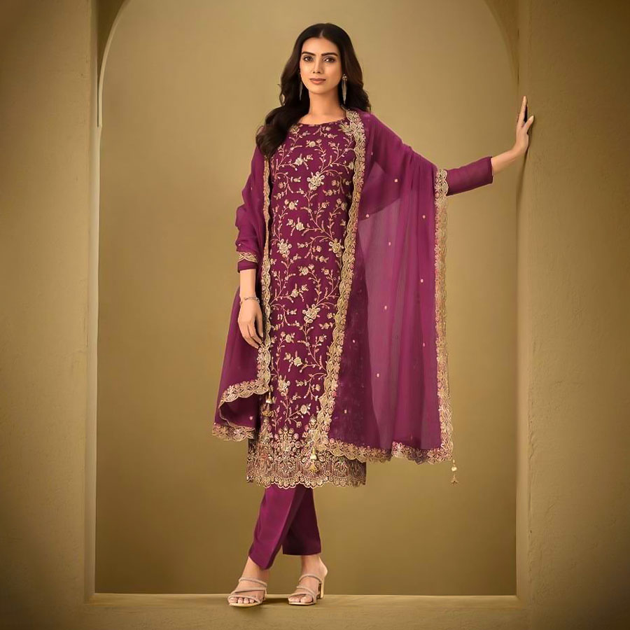 Magenta Organza Party Wear Salwar Kameez