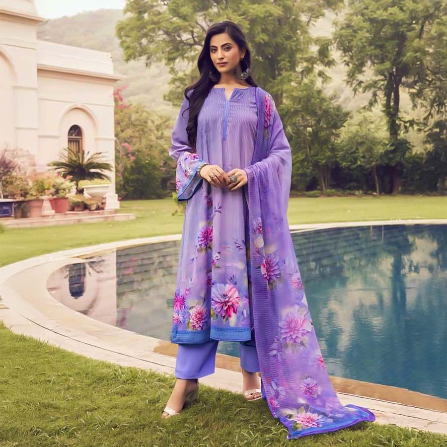 Purple  French Crape Casual Wear Salwar Kameez