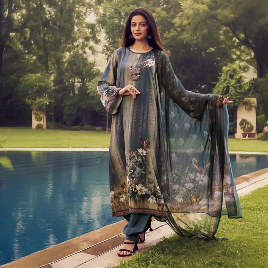 Grey  French Crape Casual Wear Salwar Kameez