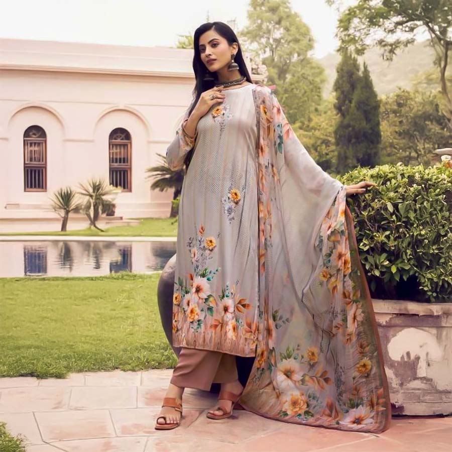 White  French Crape Casual Wear Salwar Kameez