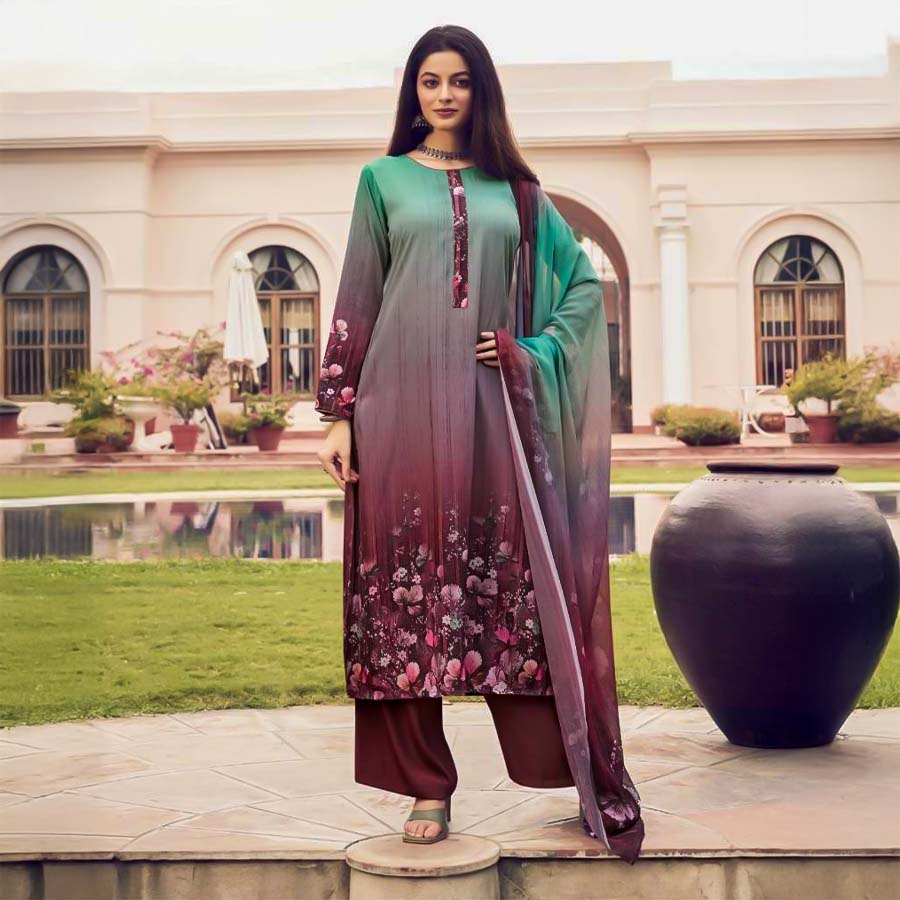 Green  French Crape Casual Wear Salwar Kameez