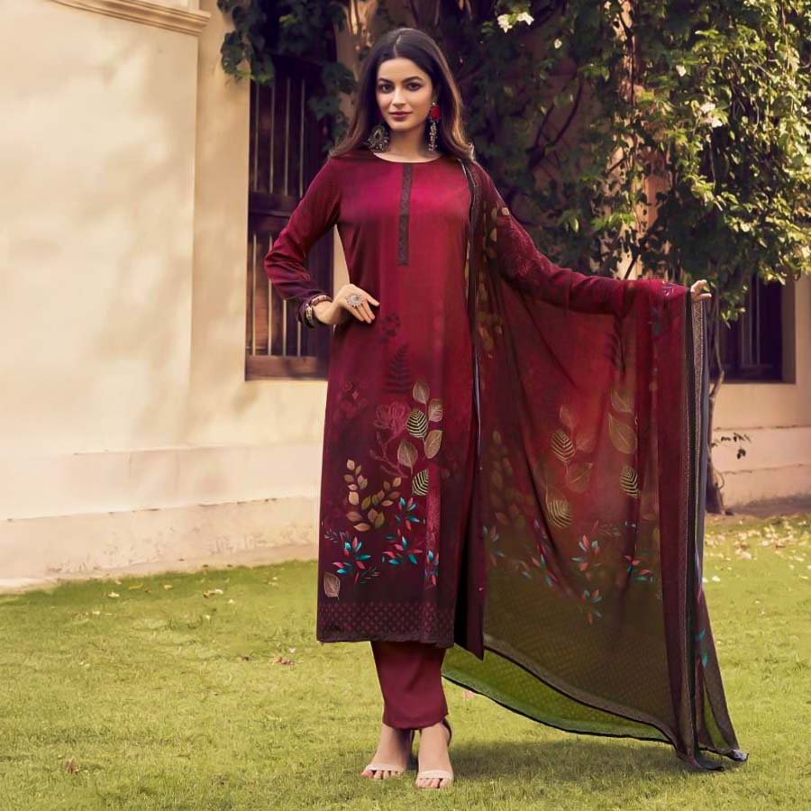 Red  French Crape Casual Wear Salwar Kameez