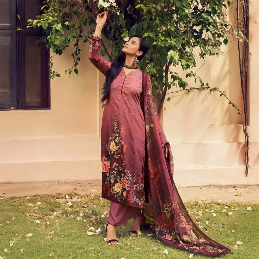 Red  French Crape Casual Wear Salwar Kameez
