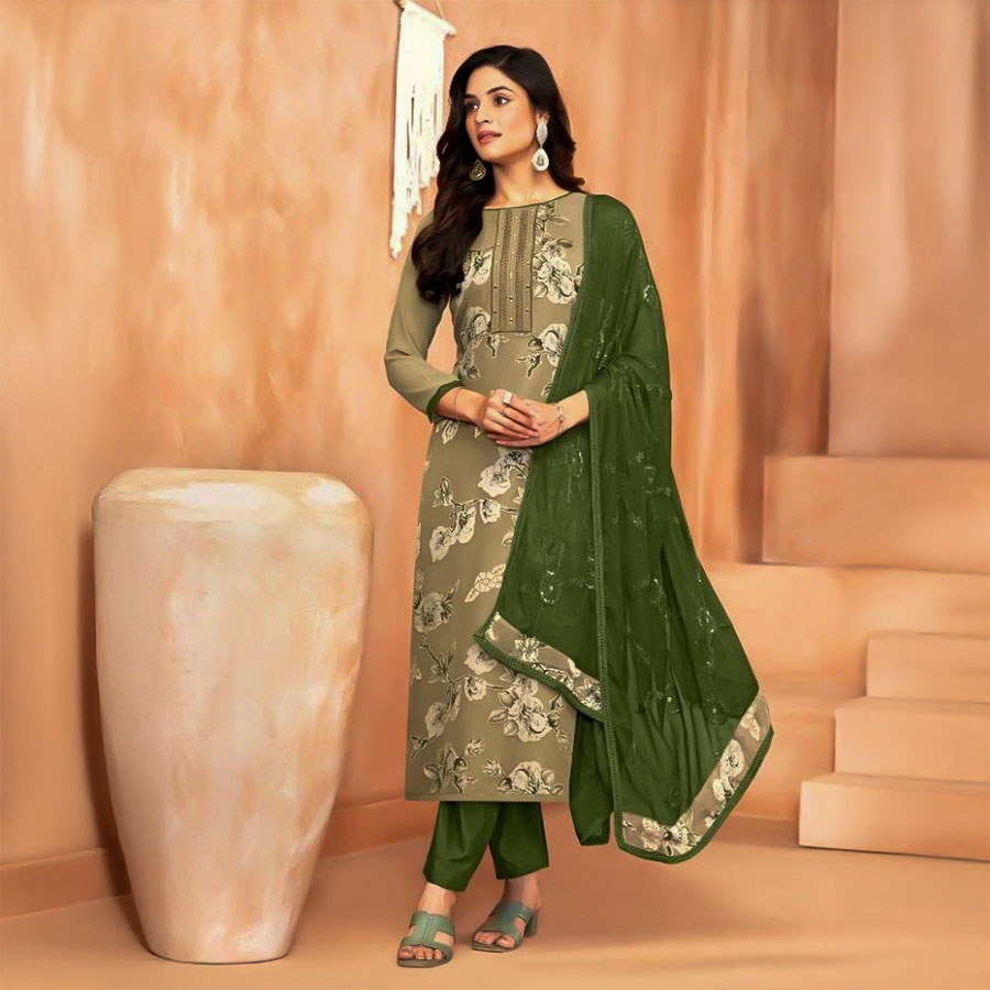Green Georgette Casual Wear Salwar Kameez