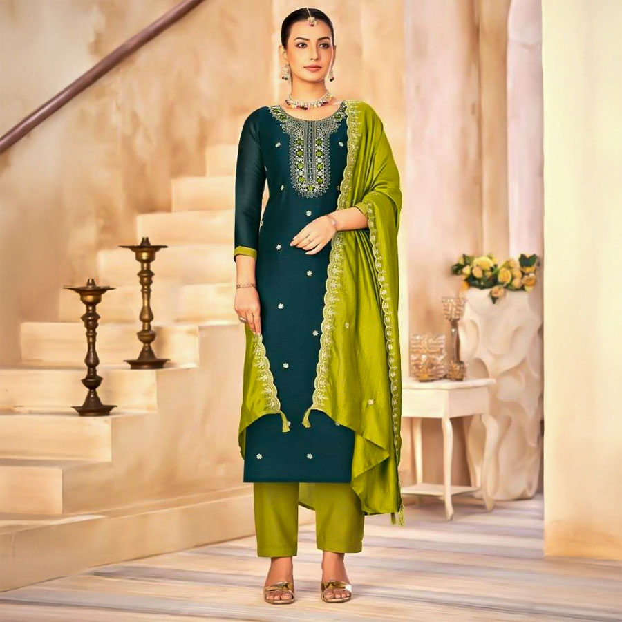 Green  Vichitra Silk Casual Wear Salwar Kameez
