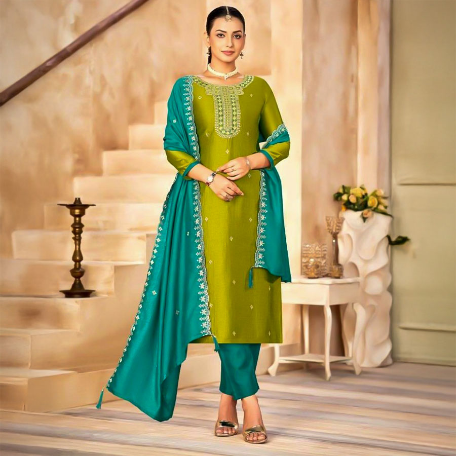 Green  Vichitra Silk Casual Wear Salwar Kameez