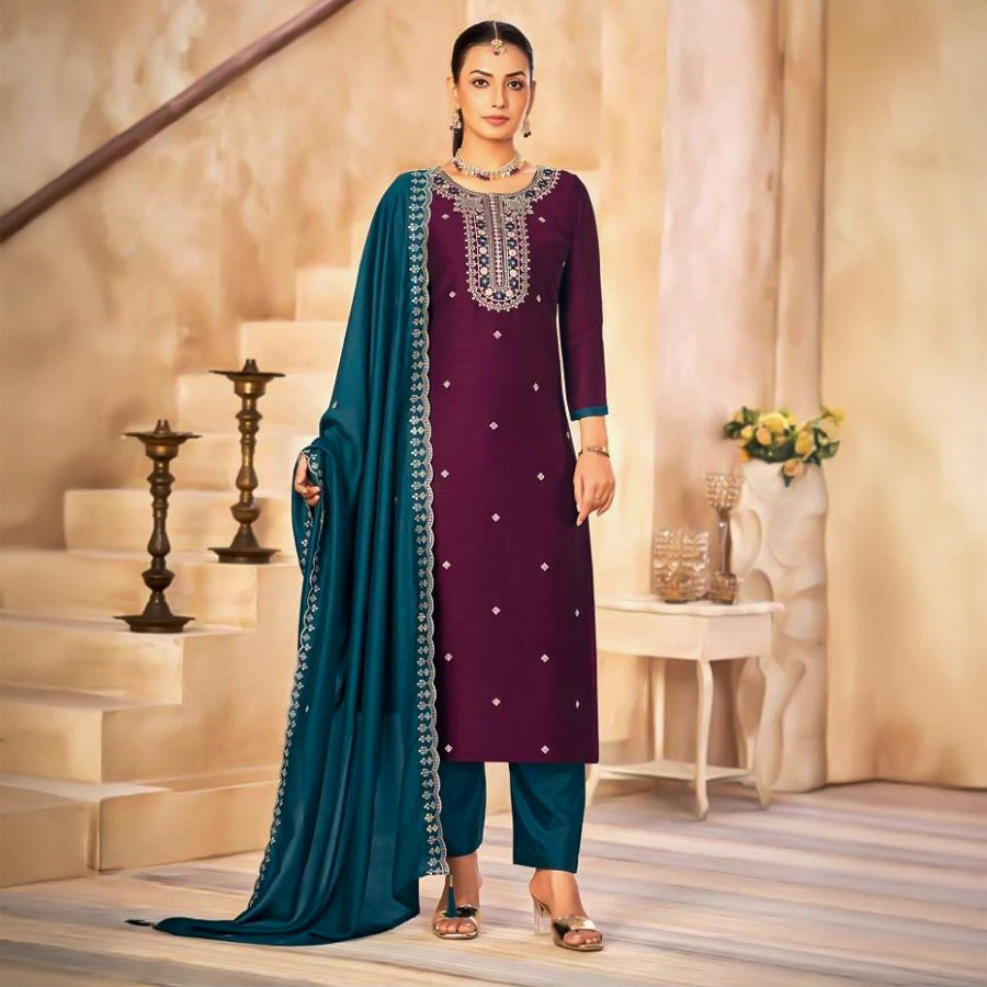 Violet  Vichitra Silk Casual Wear Salwar Kameez