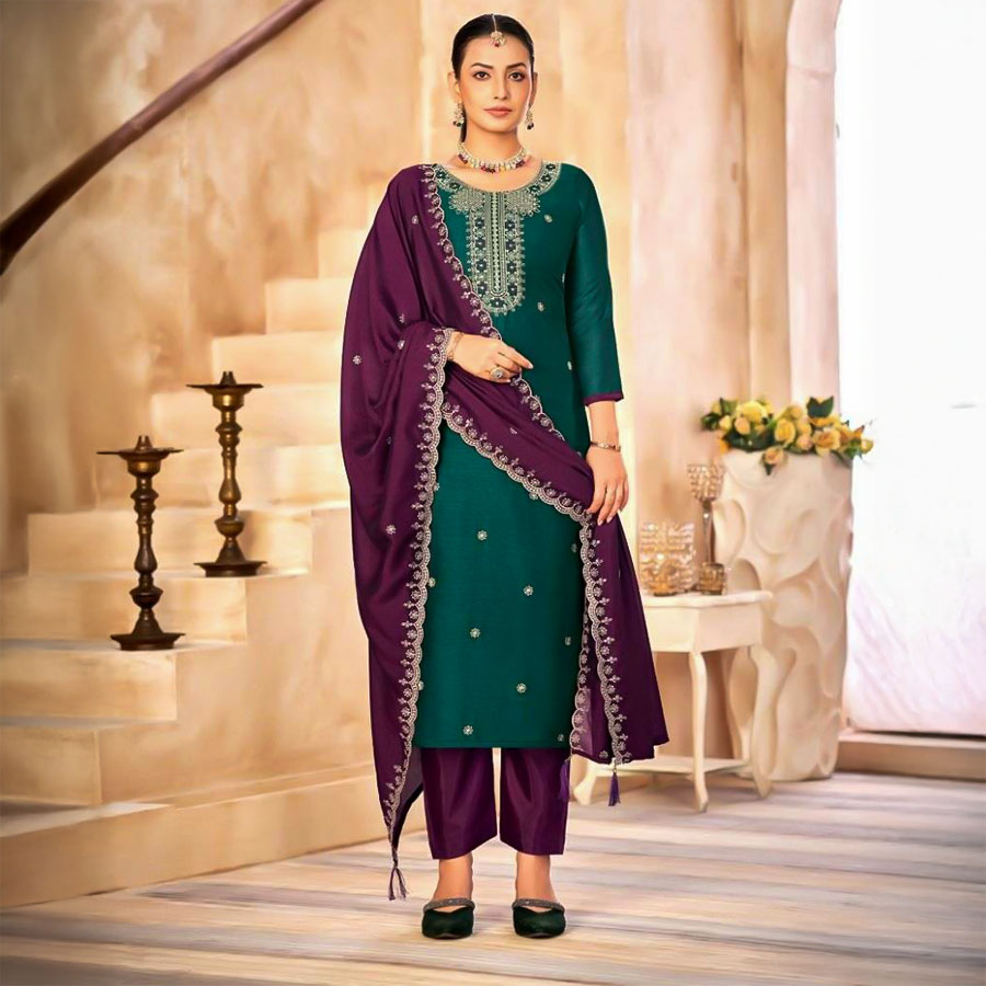 Green  Vichitra Silk Casual Wear Salwar Kameez