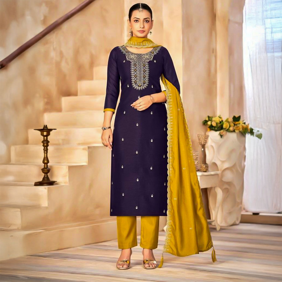 Violet  Vichitra Silk Casual Wear Salwar Kameez