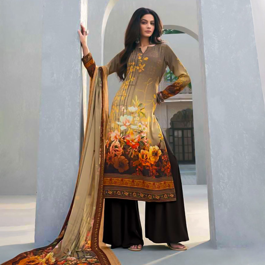 Brown  Butter Crepe Casual Wear Salwar Kameez