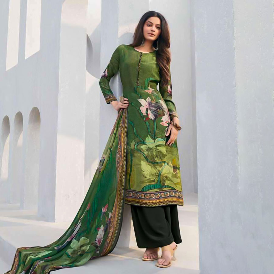 Green  Butter Crepe Casual Wear Salwar Kameez